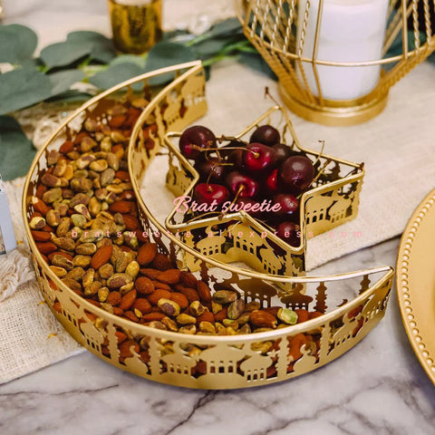 Golden Crescent & Star Decorative Serving Tray