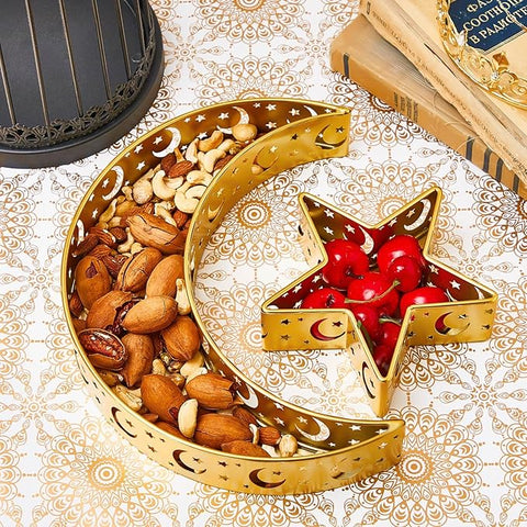 Golden Crescent & Star Decorative Serving Tray