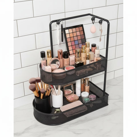 Mesh Vanity Organizer with Integrated Hooks