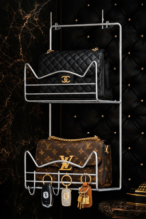 Wall-Mounted Handbag Organizer Rack with Key Hooks