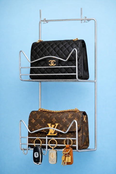 Wall-Mounted Handbag Organizer Rack with Key Hooks