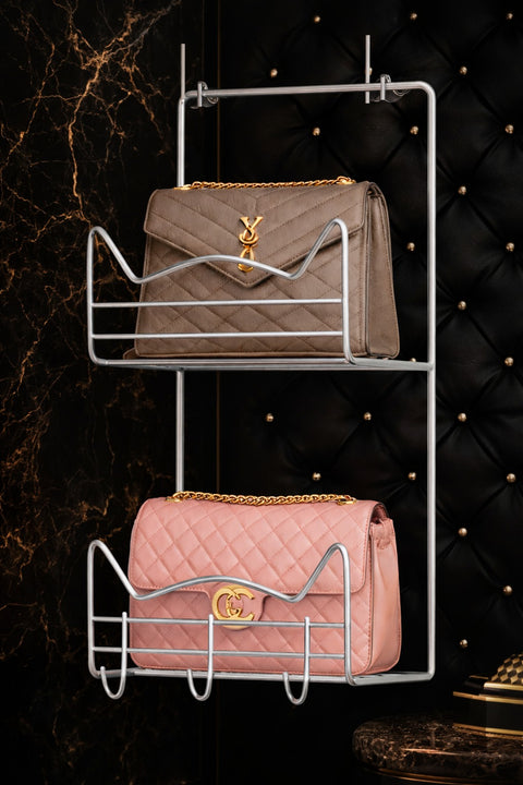 Wall-Mounted Handbag Organizer Rack with Key Hooks