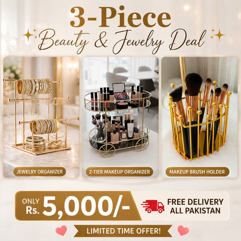 3-Piece Beauty & Jewelry Organizer Set – Premium Gold Collection