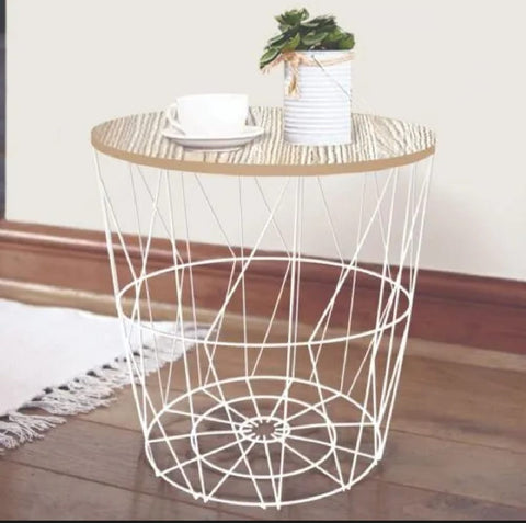 Modern Wooden Top Side Table – Black Metal Frame