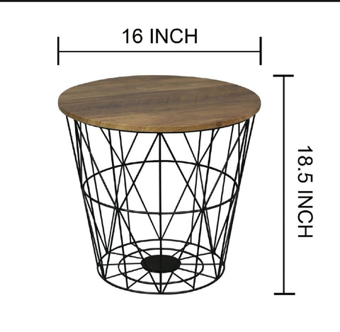 Modern Wooden Top Side Table – Black Metal Frame