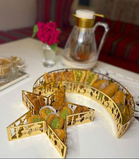 Golden Crescent & Star Decorative Serving Tray