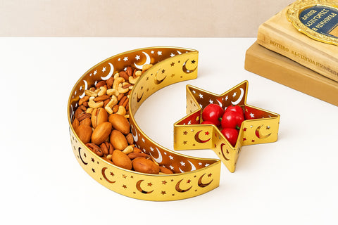 Golden Crescent & Star Decorative Serving Tray