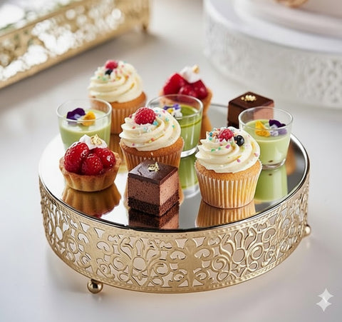 Round Cake Stand Pastry Stand Cupcake Display Tray Golden