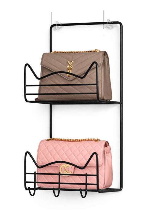 Wall-Mounted Handbag Organizer Rack with Key Hooks