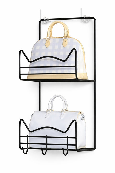 Wall-Mounted Handbag Organizer Rack with Key Hooks