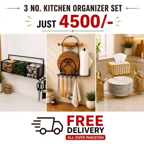 3-Piece Kitchen Organizer Set – Multipurpose Metal Storage Rack