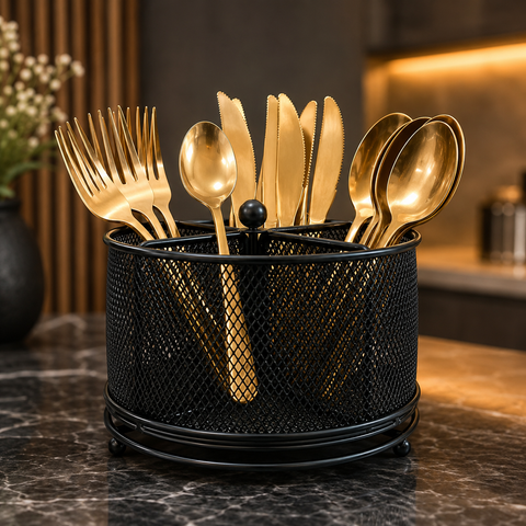 Cutlery Holder Stand – Metal Mesh Spoon Fork Organizer