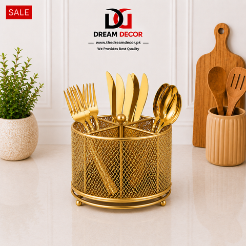 Cutlery Holder Stand – Metal Mesh Spoon Fork Organizer