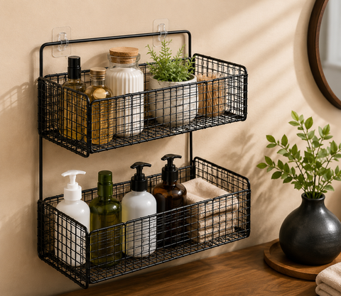 2-Tier Wall Mounted Kitchen Storage Basket Rack