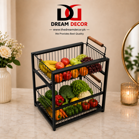 Metal Fruit & Vegetable Storage Basket Rack
