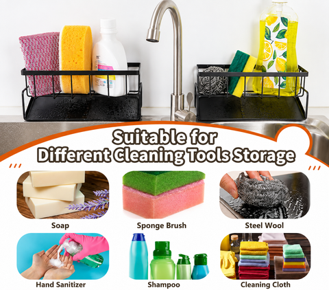 Premium Black Metal Sink Organizer & Cleaning Rack