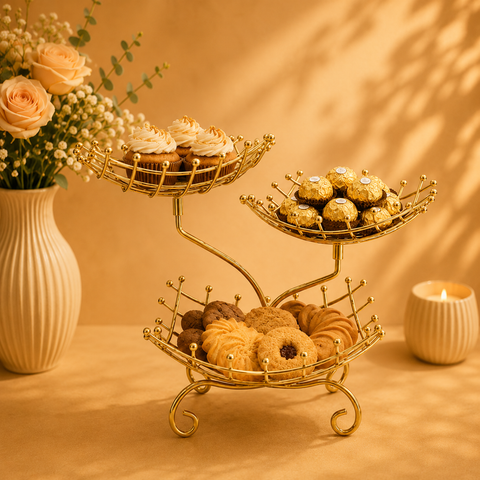 3-Tier Golden Metal Dessert & Snack Serving Stand