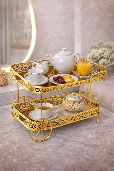 Royal Gold Tea & Makeup Organizer Cart
