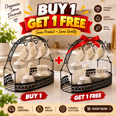 Premium Black Metal Tea Cup & Crockery Organizer Rack – Buy 1 Get 1 Free