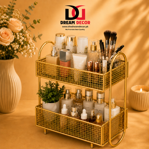 Golden 2-Tier Makeup & Skincare Organizer Rack