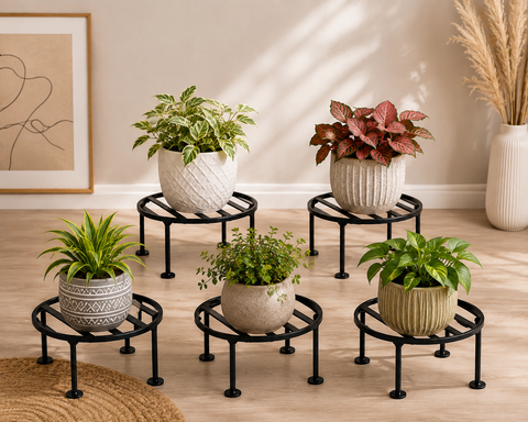 Modern Black Metal Plant Stand – Round Decorative Flower Pot Stand