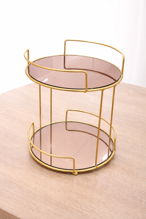 Gold Metal Makeup Holder with Mirror Tray