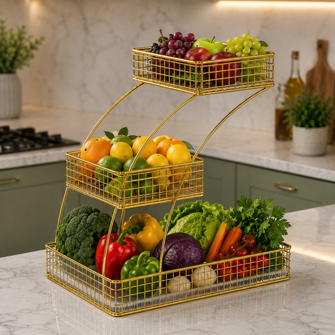 3-Tier Golden Vegetable & Fruit Rack