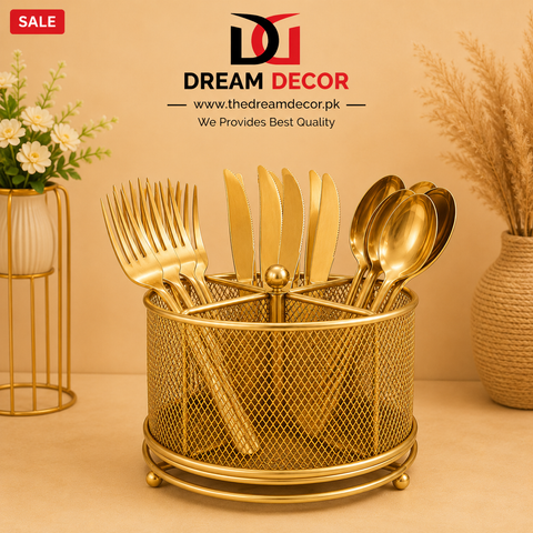 Cutlery Holder Stand – Metal Mesh Spoon Fork Organizer