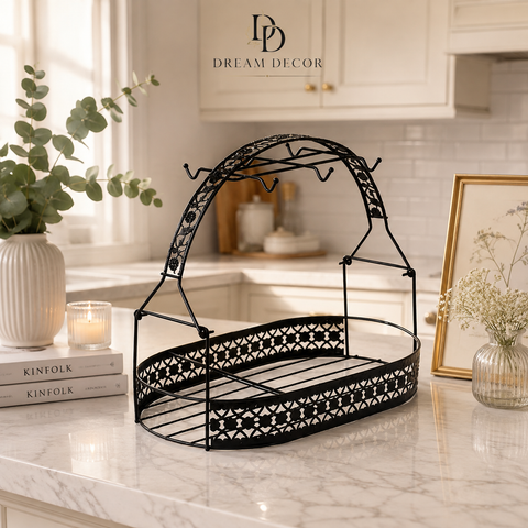 Premium Metal Tea Cup & Teapot Organizer Stand