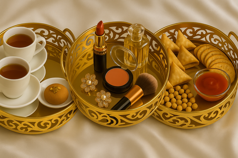 Glass Mirror Gold Luxury  Storage Display Tray