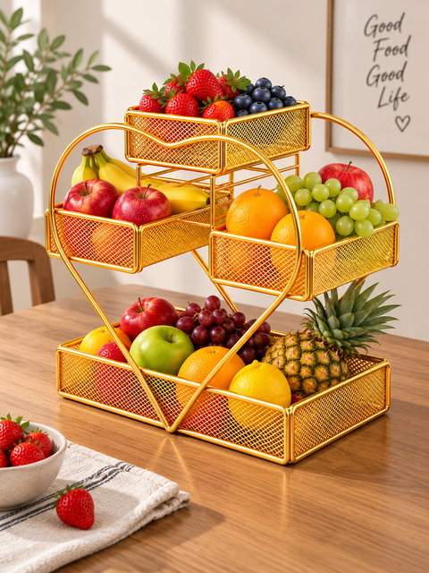 Premium 4-Tier Fruit Basket Stand – Golden