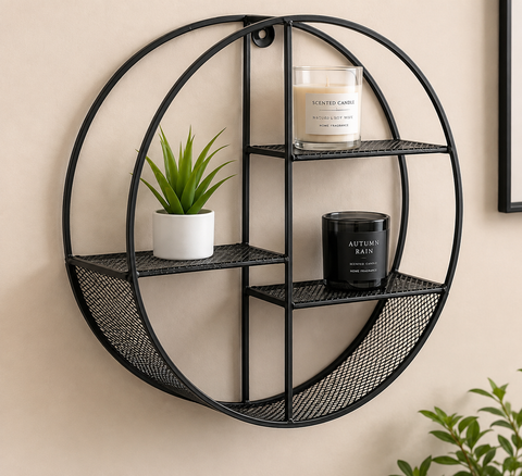 premium-round-metal-mesh-wall-shelf-black