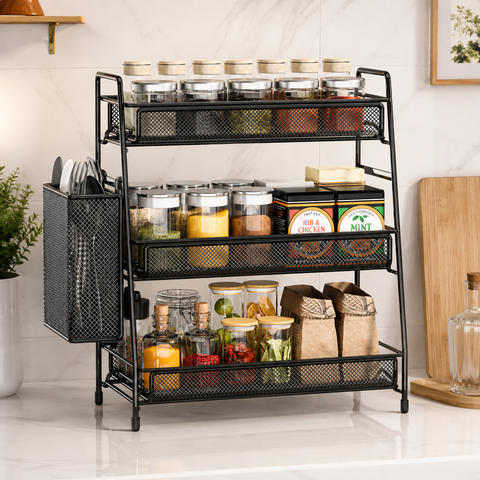 3-Tier Spice Rack with Cutlery Holder