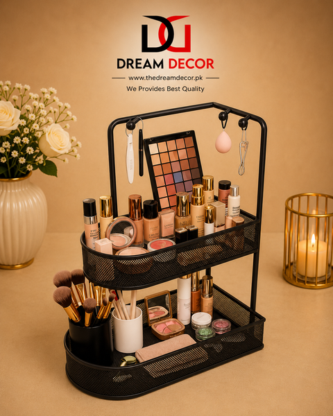 Mesh Vanity Organizer with Integrated Hooks