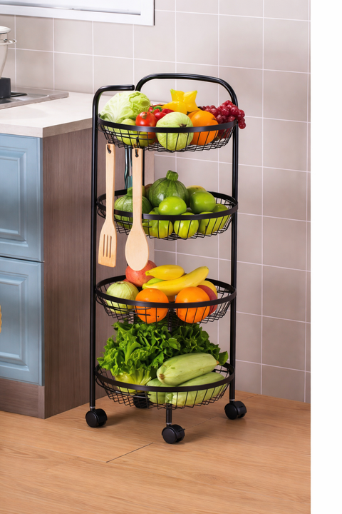 4-Tier Metal Fruit & Vegetable Storage Trolley (With Wheels)