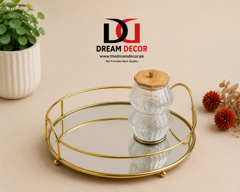 Mirror  Round  Metal Tray for Vanity
