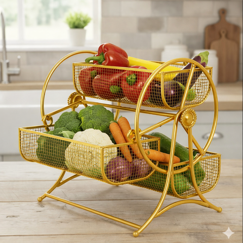 Wheel-Design Metal Fruit & Vegetable Basket