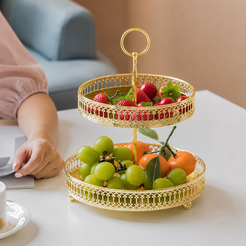 Luxury 2-Tier Gold Serving Stand | Decorative Dessert & Snack Tray