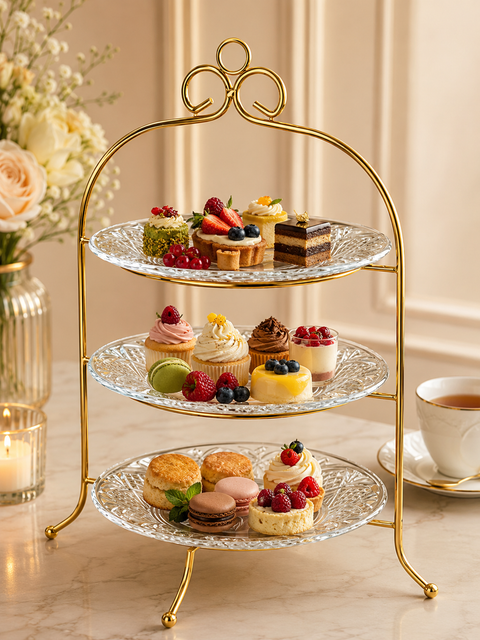 3 Tier Crystal Glass Dessert Serving Stand