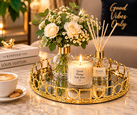 Luxury Gold Decorative Serving Tray – Premium Mirror Tray