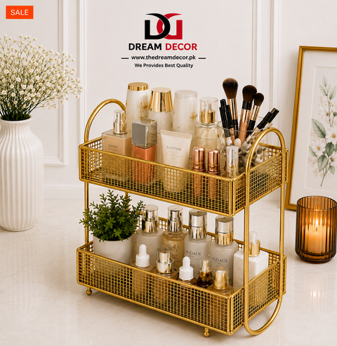 Golden 2-Tier Makeup & Skincare Organizer Rack