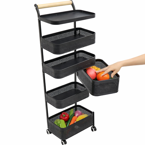 multi Rolling Fruit & Vegetable Storage Trolley Cart (Metal Organizer with Wheels)