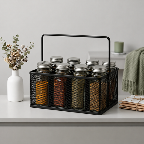 Premium Metal Mesh Cutlery & Stationery Organizer Basket with Handle