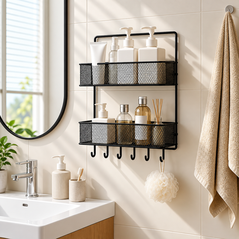 2-Tier Multipurpose Wall Mounted Kitchen Organizer with Hooks