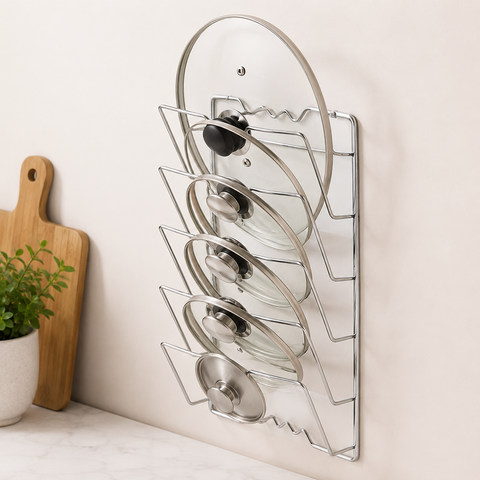 5-Tier Stainless Steel Wall Mounted Pot Lid Organizer Rack