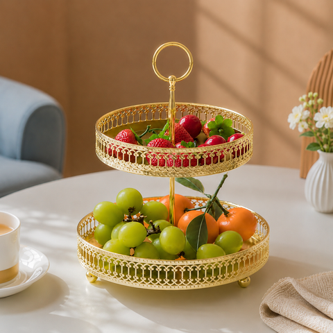 Luxury 2-Tier Gold Serving Stand | Decorative Dessert & Snack Tray