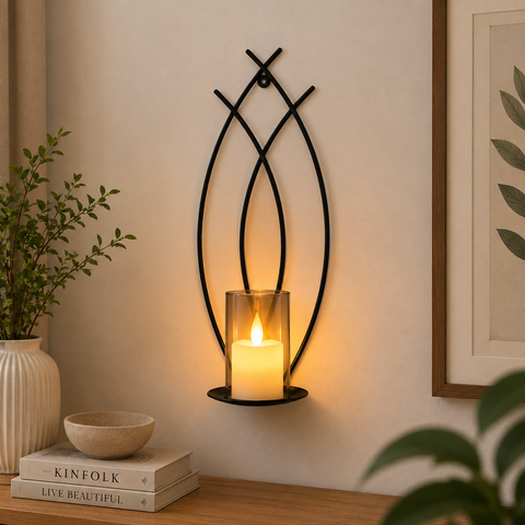 Modern Black Metal Wall Candle Holder – Elegant Decorative Sconce
