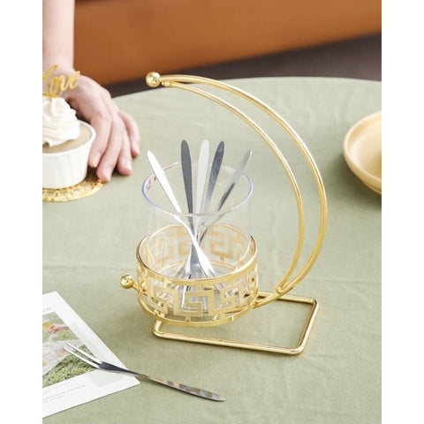 Elegant Golden Spoon Holder with Glass Container