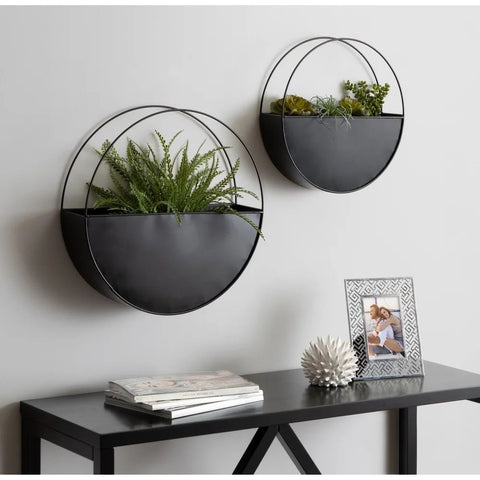 Modern Round Wall Mounted Metal Planter Shelf – Black