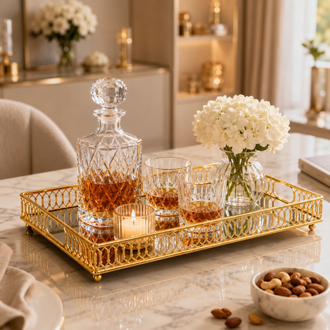 Luxury Golden Rectangular Serving Tray